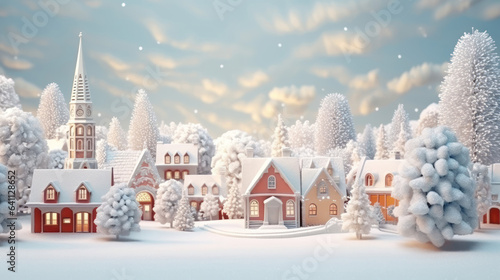 3D snowy village rendering at Christmas © Robert Kneschke