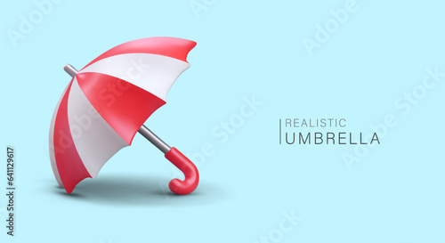 3D open umbrella. Rain protection. Stylish accessory for bad weather. Banner for meteorological site. Umbrella shop advertising template. Protection concept