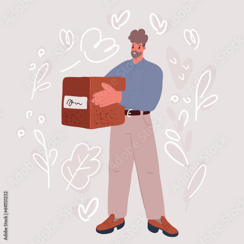 Vector illustration of young man holding parcel