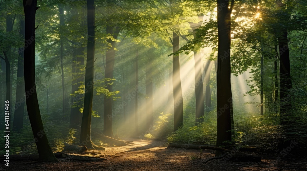 Obraz premium sun rays in the forest