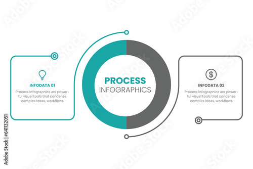 Thin line flat element design template. Business concept with 2 steps, options, processes. Vector illustration