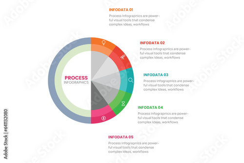Circle chart infographic template with 5 options for presentations, advertising, layouts, annual reports