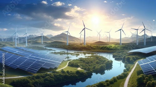 renewable energy sources by capturing wind turbines or solar panels, emphasizing the importance of transitioning to sustainable energy for a greener future.