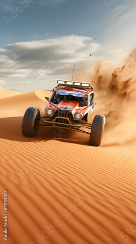 Desert dune buggy navigating through sand dunes