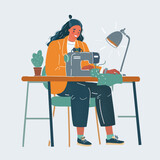 Vector illustration of Woman Sewing on machine. Workshop concept on white background.