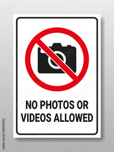 Notice no photo or videos allowed sign with camera or smartphone. Photography or video is prohibited. taking photos or videos is illegal. Design for sticker or metal board sign.