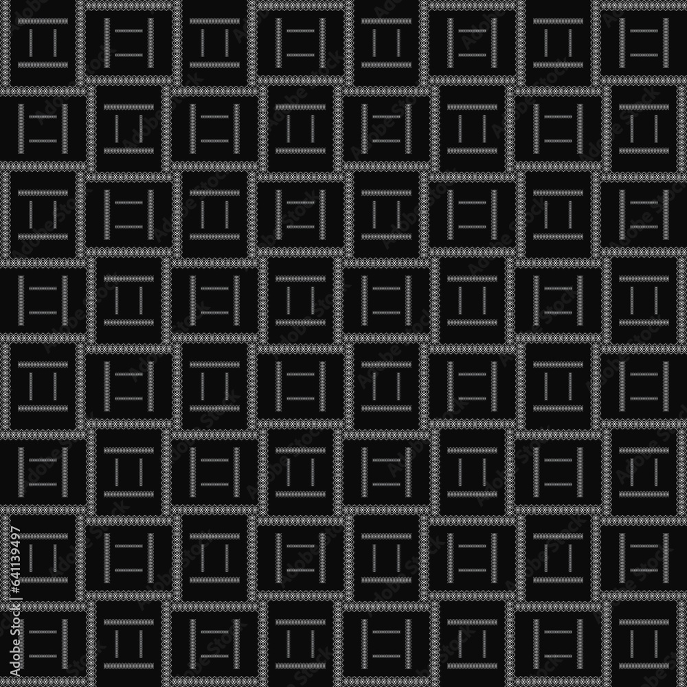Draw white lines, make up a square and patterned with a black background, design, fabric pattern, pattern for use as background, art. Draw white lines, make up a square and patterned with a black background, design, fabric pattern, pattern for use as background, art.