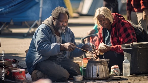 Homeless people. Shed light on the importance of community in helping the homeless that showcase the support, unity, and kindness