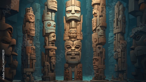 Towering totem of ancient artifacts reflecting the evolution of knowledge | generative AI