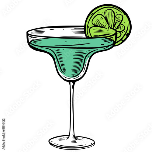 Green color daiquiri cocktail vector art illustration sign