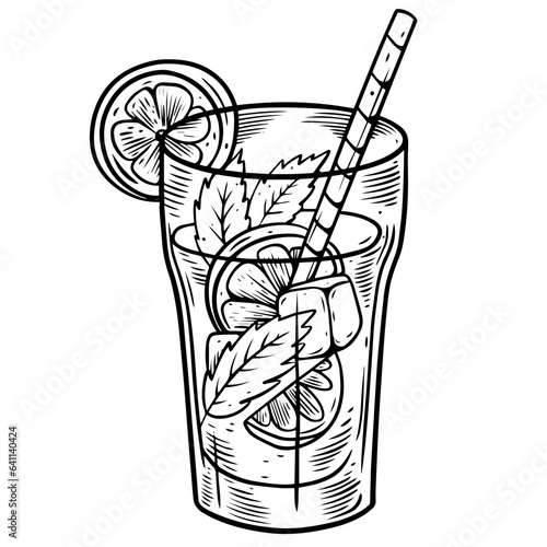 Mojito cocktail sketch art retro style vector illustration