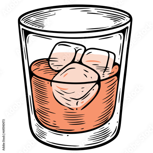 Hand drawn alcohol drink in clear glass vector illustration