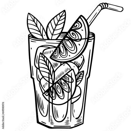 Black and white line art sketch art mojito cocktail vector art