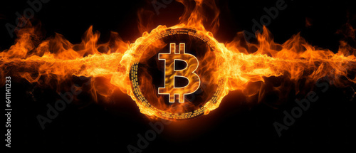 Bitcoin on fire background .generative ai photo