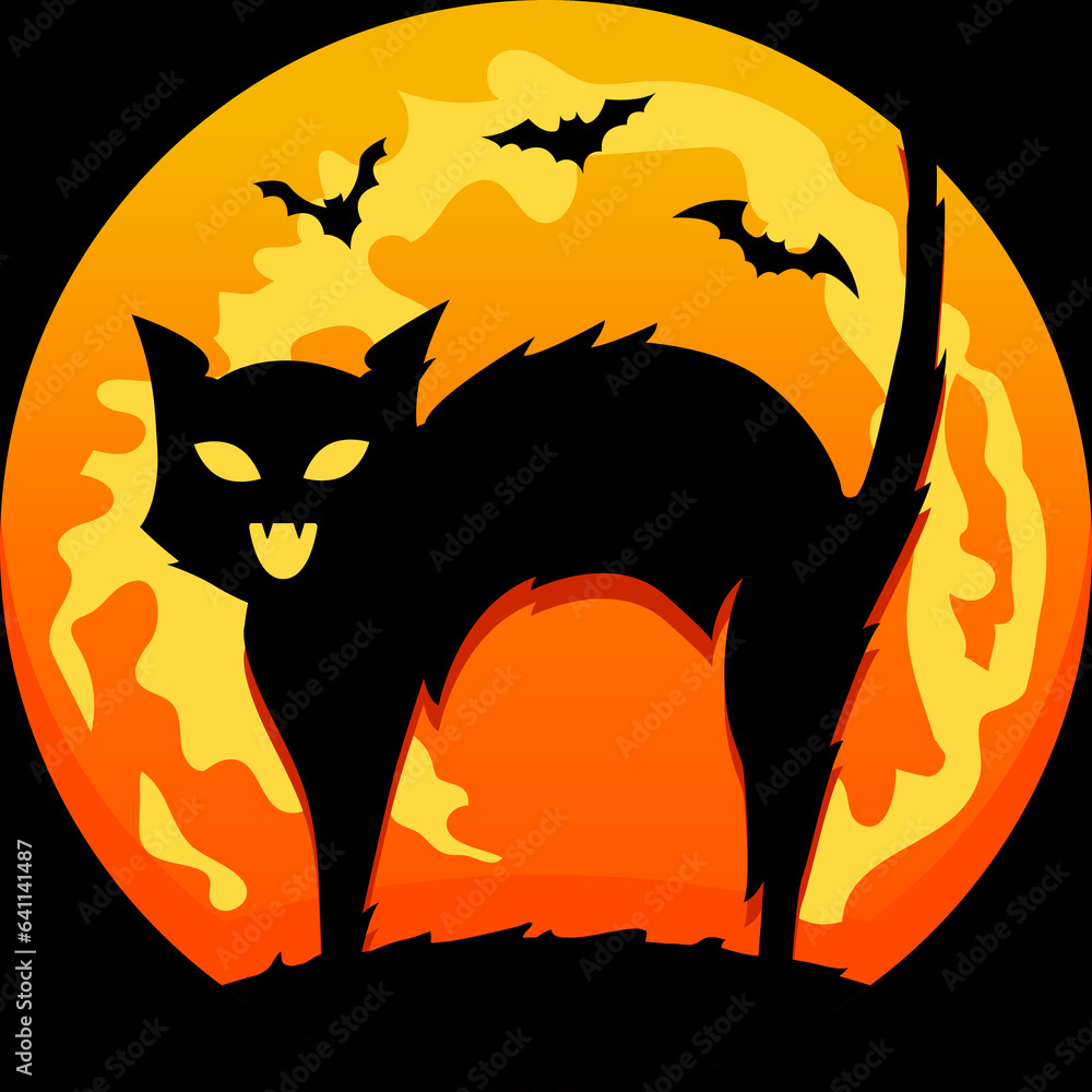 Halloween growl black cat moon graveyard