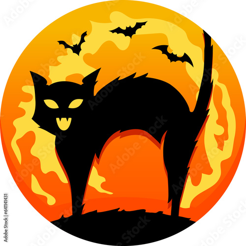 Halloween growl black cat moon graveyard