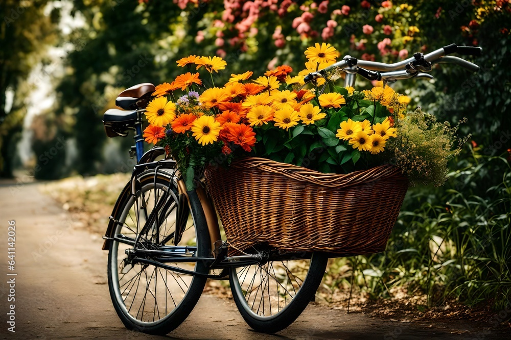bicycle with flowers in a basket