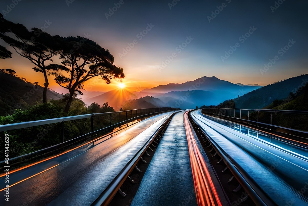 Obraz premium train at sunset