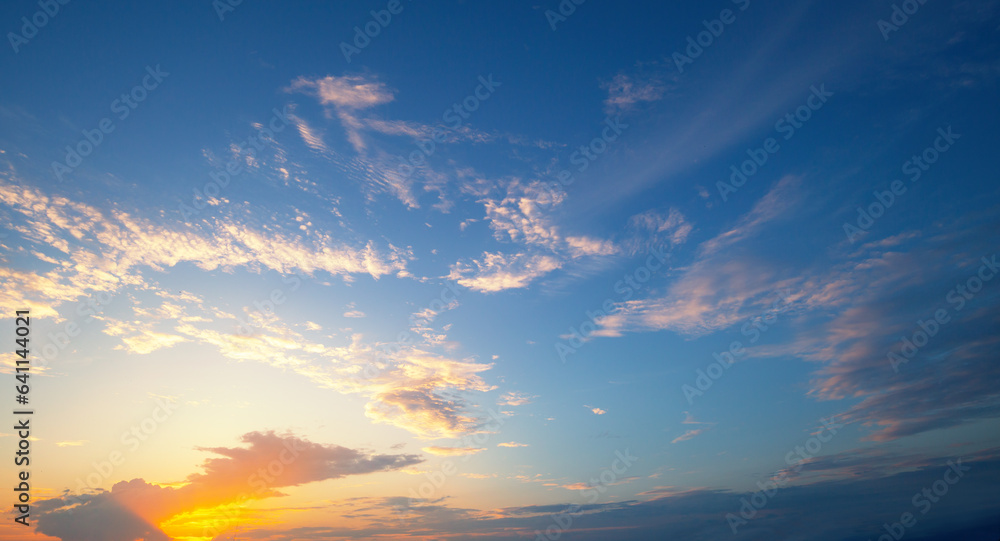 Long Panoramic Soft Pastel Color White Clouds  Sky Background at Sunset