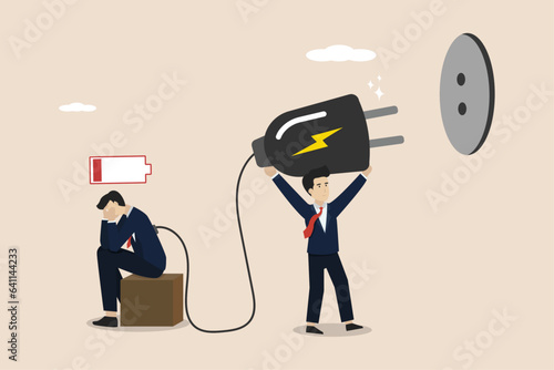 Providing team support, teamwork or providing support to colleagues, complementing each other in a business concept, business people give energy to teammates who are running out of energy.
