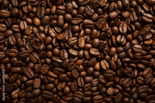 Close up texture of roasted coffee beans. Generative ai