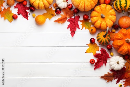 Festive autumn decor from pumpkins berries and leave generative ai