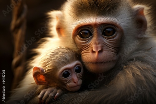 A mother monkey lovingly cradles her precious child in her arms © Muhammad Ishaq
