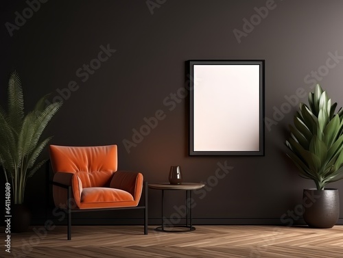 Frame mockup in modern dark home interior background generative ai