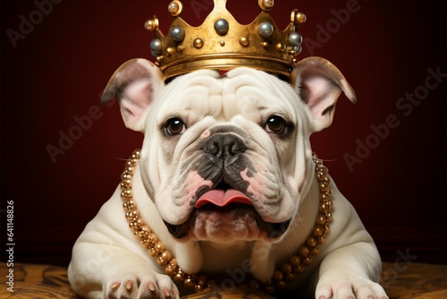 Adorable bulldog pup, crowned in regal red, steals hearts effortlessly