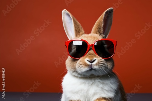 Bunny flaunts trendy eyewear in front of a minimalist backdrop © Muhammad Ishaq