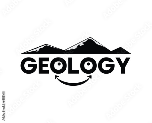 A design with the text "GEOLOGY" and mountain above it. A design for geology students to print on products. Geology T-shirt design template. Creative design with mountain.