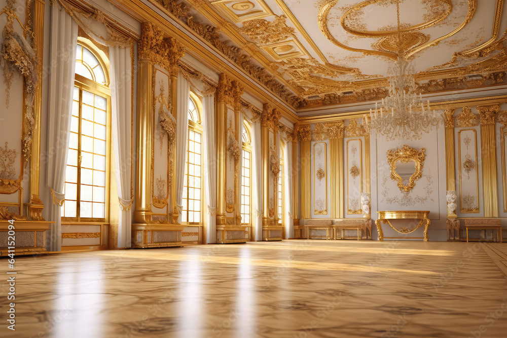Extravagant European style palace room on background