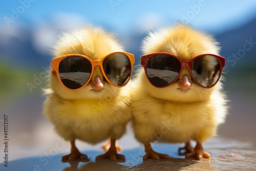 Farmings youngest, small chick dons sunglasses, soft and charming