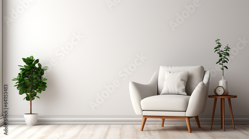 minimalistic design of a modern room with an armchair and tropical plants in a pot, legal AI © PETR BABKIN