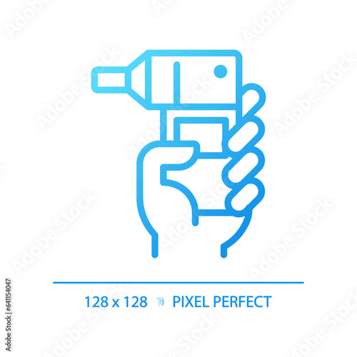 Spirometer pixel perfect gradient linear vector icon. Breathing exercise. Respiratory disease. Lung function. Thin line color symbol. Modern style pictogram. Vector isolated outline drawing