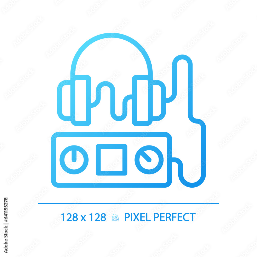 Audiometer pixel perfect gradient linear vector icon. Hearing exam. Audiometry test. Ear health. Check up. Primary care. Thin line color symbol. Modern style pictogram. Vector isolated outline drawing Audiometer pixel perfect gradient linear vector icon. Hearing exam. Audiometry test. Ear health. Check up. Primary care. Thin line color symbol. Modern style pictogram. Vector isolated outline drawing