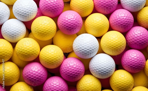 Lot of bright multicolored golf balls as a background. 