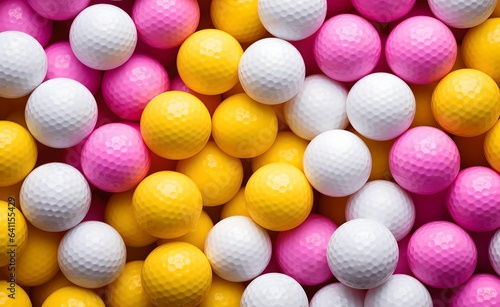 Lot of bright multicolored golf balls as a background. 