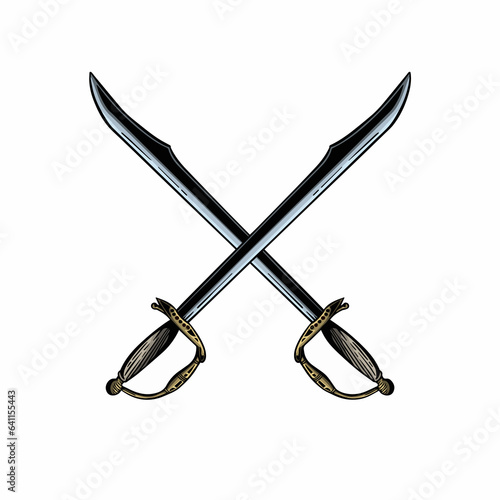 two crossed swords drawn in vintage style suits for icon or logo related to sword activity or piracy for pirates