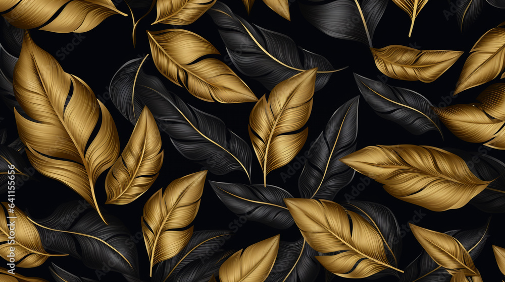 beautiful wallpaper with golden black leaves for your design, legal AI