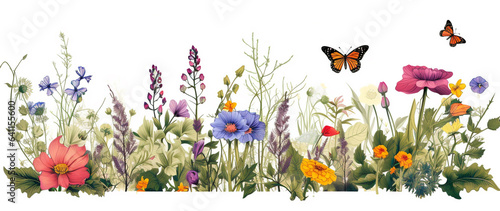 illustration with wild flowers and butterflies isolated on white background  legal AI