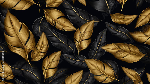 beautiful wallpaper with golden black leaves for your design, legal AI