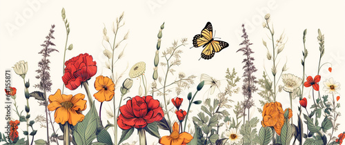 colorful illustrations with wildflowers and butterflies, legal AI