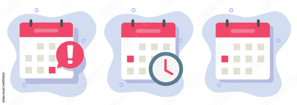Calendar alert reminder icon vector, deadline clock event time notice notification info, agenda schedule urgent important attention illustration graphic, meeting date day image clipart modern design - obrazy, fototapety, plakaty 