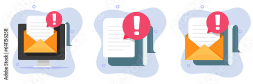 Document report error warning icon vector, mistake caution suspicious system security alert illustration graphic set, attention important fake scam email mail file message, risk danger fraud notice