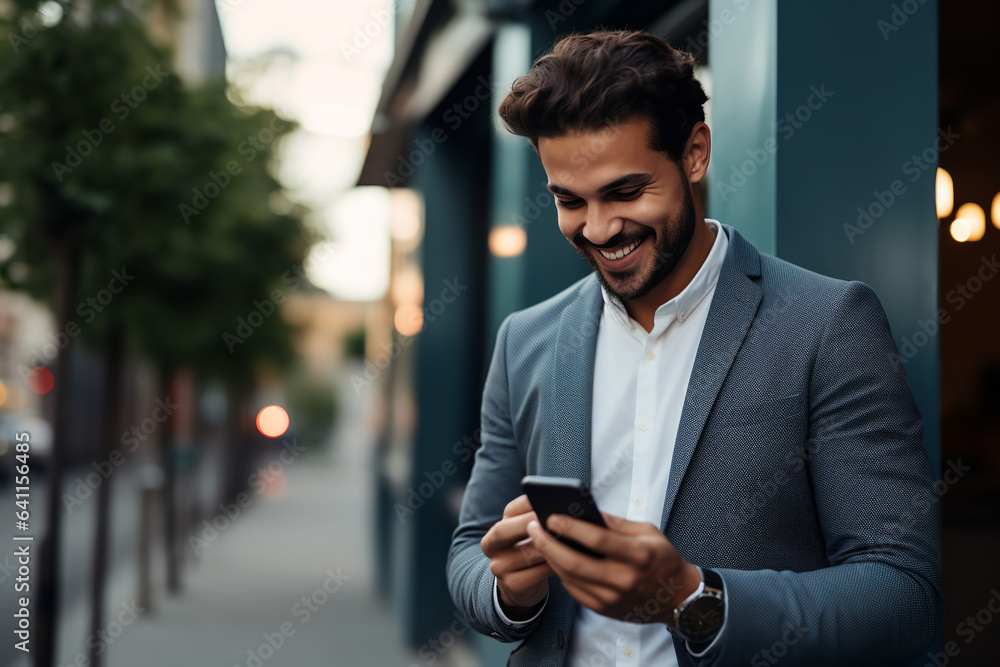 Young handsome man using smartphone. Young handsome man using smartphone.