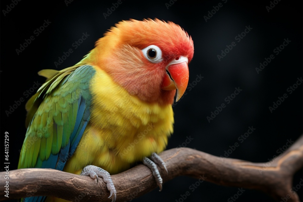 Fototapeta premium Portrait of Fischers lovebird beautifully showcases its striking and lively presence