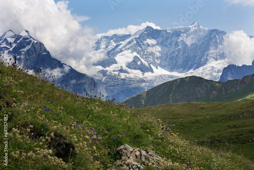 Above the Lüschental Valley, with high Alpine peaks beyond: Bernese Alps, Switzerland