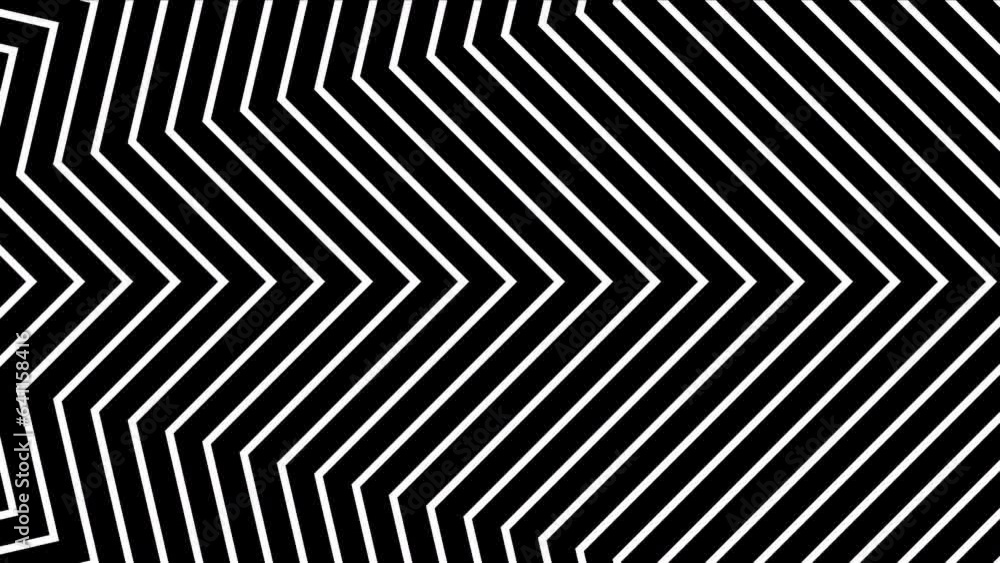 Black and white lines pattern geometric motion background. Seamless looping animation