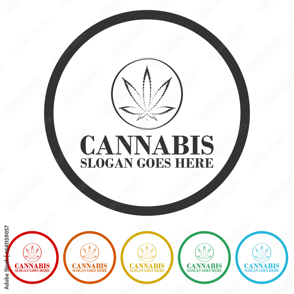 Cannabis leaf logo template. Set icons in color circle buttons Cannabis leaf logo template. Set icons in color circle buttons